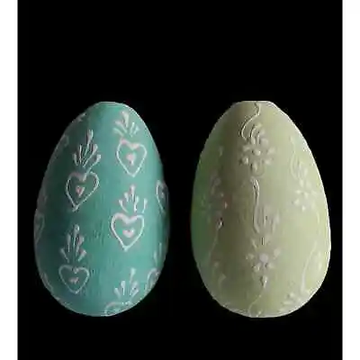 Wooden Pastel Easter Eggs Hand Painted Decorative Spring Holiday Lot Of 2  • $9