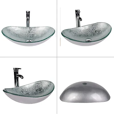 £68.99 • Buy Bathroom Sink Basin Wash Bowl Tempered Glass Countertop Cloakroom Tap Waste Unit