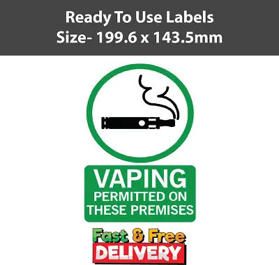 $5.64 • Buy 3 X Vaping Permitted On These Premises Sticker Shop Sign Vape Friendly Allowed