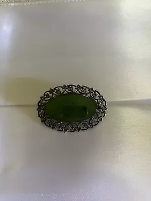 Antique Vintage 13.83 Grams Sterling Silver Marcasite Green Stone Brooch Pin • $15