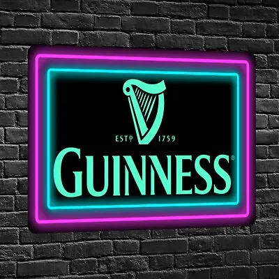 £5.99 • Buy Guinness Bar Sign Neon Effect Plaque Home Decor Pub Wall Art Beer Man Cave