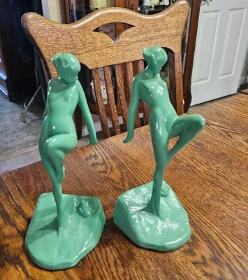 Frankart Sarsaparilla Nymph With Frog Bookends Art Deco In Green 10   • $75