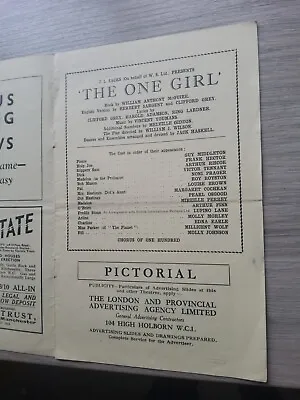 Theatre Programme 1933manchester Palacethe One Girlarthur Riscoelupino Lane • £8