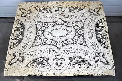 Vintage Quaker Lace Ecru Beige Scalloped Thick Tablecloth 60  X 80  • $24.99