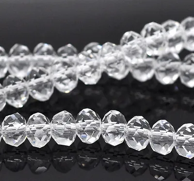 1 STRAND CLEAR CRYSTAL (5040) FACETED RONDELLE BEADS ~6mm~ APPROX 100 BEAD (16G) • £1.70