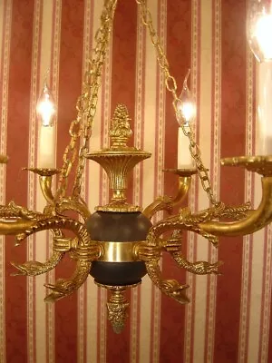 Green Varnish French Empire Chandelier Ceiling Lamp Used 6 Light Ø 22  • $655