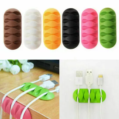 £2.69 • Buy Cable Organiser 5 Holes Silicone USB Cable Winder Flexible Management Clips