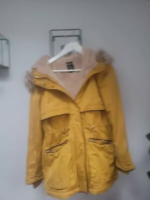$18.30 • Buy Zara Women’s Mustard  Insie Fur Hood Coat Parka  Jacket UK S