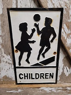 Vintage Children Playing Sign Cast Iron School Playground Yard Park 12  Plaque • $212.56