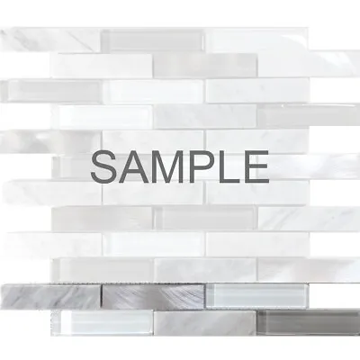 White Carrara Marble Blended Metallic And Gray Glass Mosaic Tile Backsplash • $3.99
