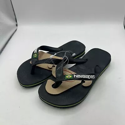 Havaianas Brazil Logo Flip Flops Infants Boys Black Size UK 11 EUR 29 (Ref 2) • £9.99