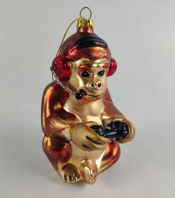 Blown Glass Monkey Chimp Gamer Controller Headset Video Game Christmas Ornament • $16.99