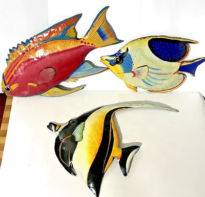 3 Metal Fish Wall Decor Outdoor Indoor Art Sculpture Hanging Decor Home 17  • $27.95