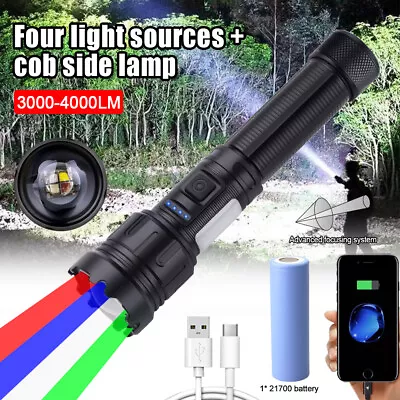 Tactical 4 In 1 Green Red Blue White Light LED Flashlight For Hunting Fishing US • $26.99