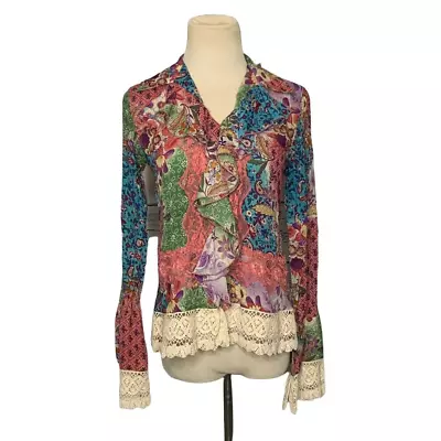 S.L.B. Vintage Ruffle Lace Long Sleeves Floral Blouse Size PP • $31