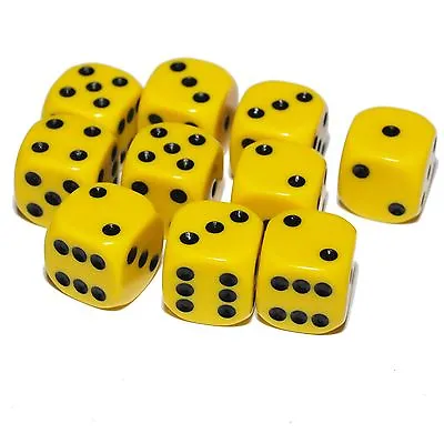 10 Yellow Dice (six Sided) 16mm  D6 • $7.69