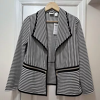 NWT Women’s Chico’s Black & White Stripe Open Jacket Size 00 / XS • $89