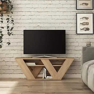 £74.87 • Buy Brown TV Stand 3 Tier Low Wooden Unit Open Storage Display Shelves Modern Oak