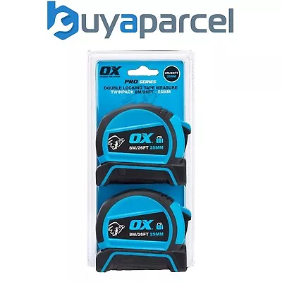 OX Pro Tape Measures Dual Auto Lock Double Sided Tape Twin Pack 8m /26ft P505488 • £14.31