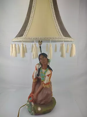 28  Tall Beautiful Native American Indian Seated Woman  Hand Painted  Table Lamp • $132.82