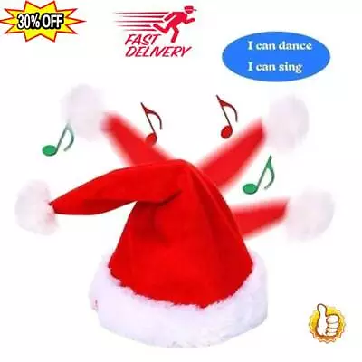 Christmas Xmas Novelty Santa Hat Cap For Musical Singing Moving Dancing Toy- • £8.47