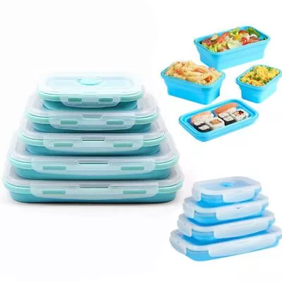 Storage Silicone Food Container Picnic Boxes Collapsible Bowl Folding Lunchbox • £5.26