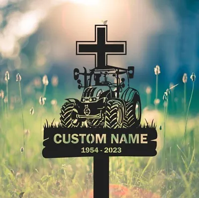 Custom Tractor Memorial Cross For GraveTractor Sympathy SignFarmer Loss • $113.99