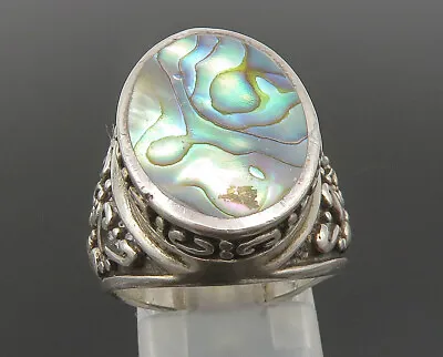 925 Sterling Silver - Vintage Inlay Abalone Scrolled Detail Ring Sz 6 - RG24433 • $49.80