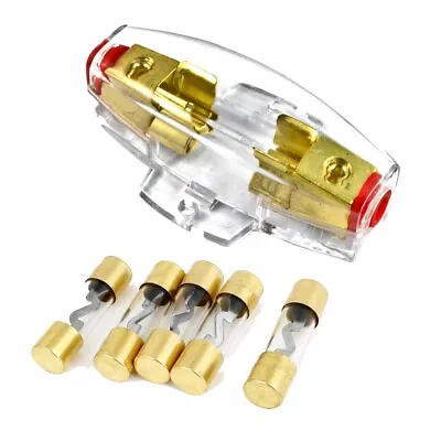 Gold Plated Inline AGU 4 Or 8 Gauge Input/Output Fuse Holder With 30 Amp Fuses • $8