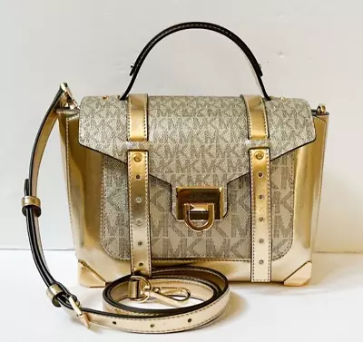 Michael Kors Manhattan Medium Satchel Shoulder Crossbody Bag Mk Pale Gold • $199