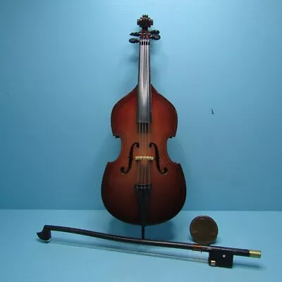 Dollhouse Miniature 5 1/2  Wood Musical Instrument Bass With Bow And Case B0635 • $17.99