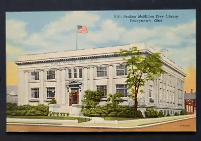 Reuben McMillan Free Library Building Youngstown Ohio Linen Vintage Postcard • $21.20