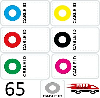 7 Colours = 65 Cable Id Tidy Stickers Self Adhesive Sticky Identification Labels • £2.99