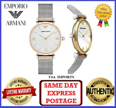 Emporio Armani AR2068 Gianni T-Bar Silver Gold And Pearl Womens Wrist Watch • $239.99