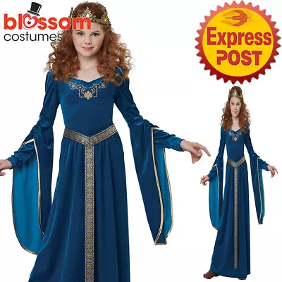 CK949 Blue Medieval Princess Renaissance Maiden Gown Girls Book Week Costume • $42.70