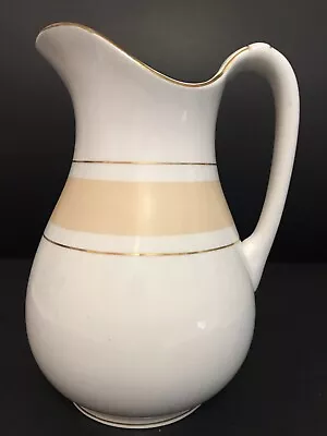 Antique Globe China C.P. Co. White Ironstone Pitcher With Tan & Gold Band • $17.99