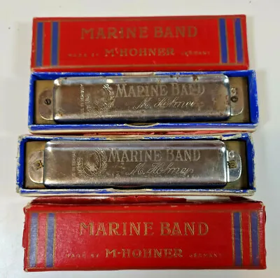 Vintage M Hohner German Marine Band Harmonica Lot Of Two Key Of C • $19.99