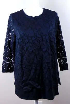 J Jill Wearever Size Medium Black Lace Layered Top Long Sleeve Shirt Womens • $13.47