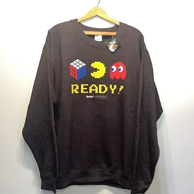 Rubik's X Pacman Play Again Grey Fleece Sweatshirt New With Tags Sz Large • $20