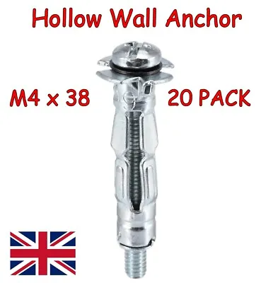 20 X METAL HEAVY DUTY PLASTERBOARD CAVITY WALL ANCHORS PLUG FIXINGS M4 X 38 • £3.59