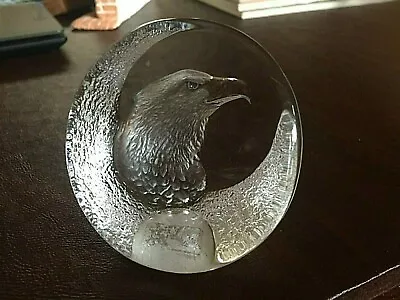 Eagle Head Glass Crystal Paperweight Mats Jonasson Handmade In Sweden • $10