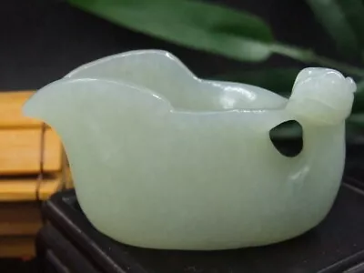 Antique Chinese Nephrite Celadon-Hetian OLD Jade Swan-CUP Statues Qing Dynasty • $79.99