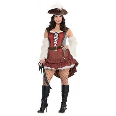 Castaway Pirate Girl Caribbean Fancy Dress Up Woman Halloween Adult Costume 4PCS • $50