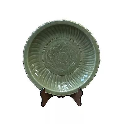 Chinese Celadon Green Phoenix Dragon Ceramic Display Charger Plate Ws2614 • $637