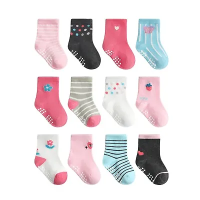 12 Pack Non Slip Kids Toddler Baby Socks With Grips Cotton Crew Socks Boys Girls • £11.99