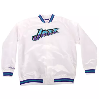 Mitchell & Ness U.J Lightweight Satin Button Up Jacket Mens White Casual Athleti • $49.99