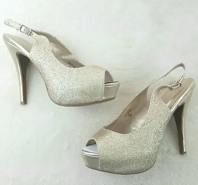 Michaelangelo Vice Sling Back Open Toe Glitter Platform High Heel Shoe Women 9 • $17