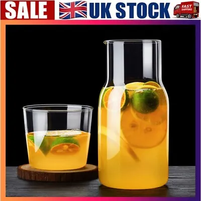 Heat Resistant Bedside Carafe Glass Cup Cold Drink Water Juice Tumbler Pitcher • £13.75