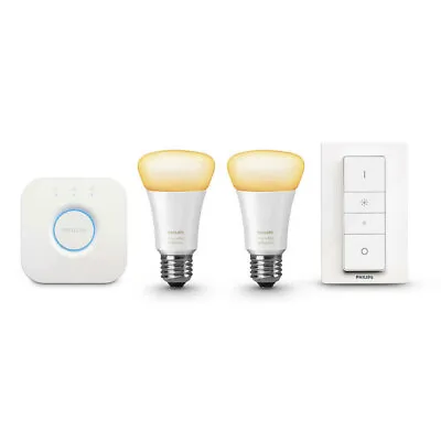 $189.95 • Buy Philips Hue Wi-Fi Starter Kit/White E27 LED Light Bulb/2.0 Bridge/Dimmer Switch