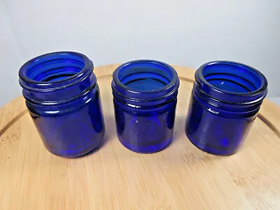 Vintage Lot 3 Cream Medicine Round Cobalt Blue Glass Jars Bottles Vick's Vaporub • $12.99